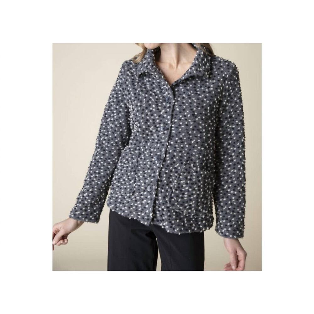 Habitat Lots if Dots Boiled Wool Swing Coat Lagenlook Polka Dots Gray Size Large